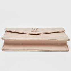 Saint Laurent Pink Matelassé Leather Monogram Envelope Wallet on Chain