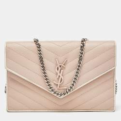 Saint Laurent Pink Matelassé Leather Monogram Envelope Wallet on Chain