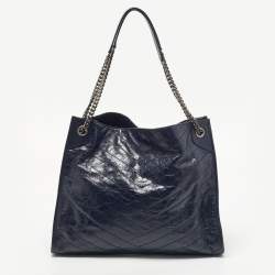 Saint Laurent Blue Crinkled Leather Niki Shopper Tote
