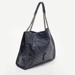 Saint Laurent Blue Crinkled Leather Niki Shopper Tote