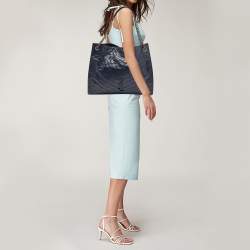 Saint Laurent Blue Crinkled Leather Niki Shopper Tote