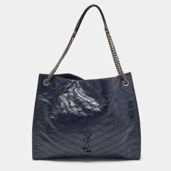 Saint Laurent Blue Crinkled Leather Niki Shopper Tote