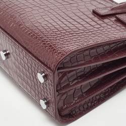Pre Owned Saint Laurent Burgundy Croc Embossed Leather Nano Classic Sac De Jour Tote