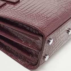 Pre Owned Saint Laurent Burgundy Croc Embossed Leather Nano Classic Sac De Jour Tote