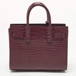 Pre Owned Saint Laurent Burgundy Croc Embossed Leather Nano Classic Sac De Jour Tote