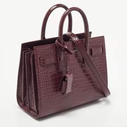 Pre Owned Saint Laurent Burgundy Croc Embossed Leather Nano Classic Sac De Jour Tote