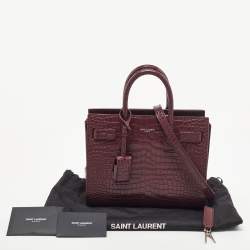 Pre Owned Saint Laurent Burgundy Croc Embossed Leather Nano Classic Sac De Jour Tote