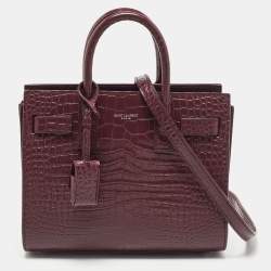 Pre Owned Saint Laurent Burgundy Croc Embossed Leather Nano Classic Sac De Jour Tote