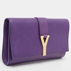 Pre Owned Saint Laurent Purple Leather Y-Ligne Clutch