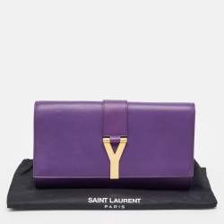 Pre Owned Saint Laurent Purple Leather Y-Ligne Clutch