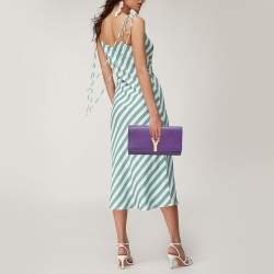 Pre Owned Saint Laurent Purple Leather Y-Ligne Clutch