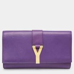 Pre Owned Saint Laurent Purple Leather Y-Ligne Clutch