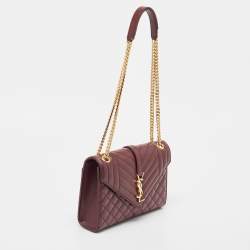 Saint Laurent Burgundy Mix Matelasse Leather Medium Envelope Chain Bag