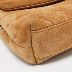 Saint Laurent Brown Quilted Suede Loulou Toy Shoulder Bag