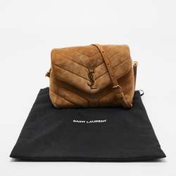 Saint Laurent Brown Quilted Suede Loulou Toy Shoulder Bag