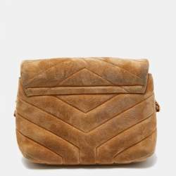 Saint Laurent Brown Quilted Suede Loulou Toy Shoulder Bag