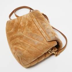 Saint Laurent Brown Quilted Suede Loulou Toy Shoulder Bag
