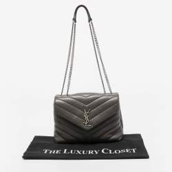 Pre Owned Saint Laurent Dark Grey Quilted Leather Small Loulou Shoulder Bag