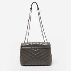 Pre Owned Saint Laurent Dark Grey Quilted Leather Small Loulou Shoulder Bag