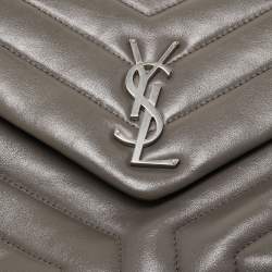 Pre Owned Saint Laurent Dark Grey Quilted Leather Small Loulou Shoulder Bag