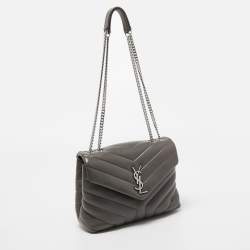 Pre Owned Saint Laurent Dark Grey Quilted Leather Small Loulou Shoulder Bag