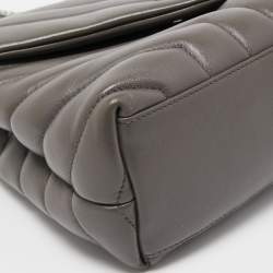 Pre Owned Saint Laurent Dark Grey Quilted Leather Small Loulou Shoulder Bag