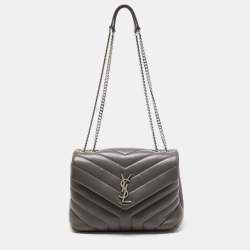 Pre Owned Saint Laurent Dark Grey Quilted Leather Small Loulou Shoulder Bag