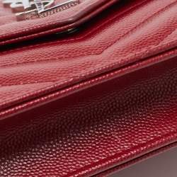 Saint Laurent Dark Red Matelasse Leather Monogram Envelope Wallet on Chain