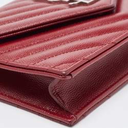Saint Laurent Dark Red Matelasse Leather Monogram Envelope Wallet on Chain