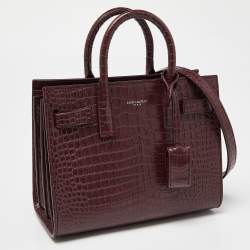 Pre Owned Saint Laurent Burgundy Croc Embossed Leather Nano Classic Sac De Jour Tote