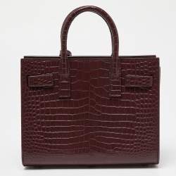 Pre Owned Saint Laurent Burgundy Croc Embossed Leather Nano Classic Sac De Jour Tote