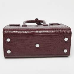 Pre Owned Saint Laurent Burgundy Croc Embossed Leather Nano Classic Sac De Jour Tote