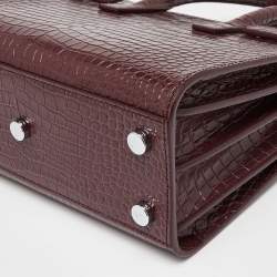 Pre Owned Saint Laurent Burgundy Croc Embossed Leather Nano Classic Sac De Jour Tote