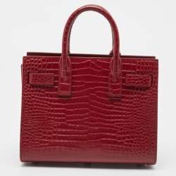 Saint Laurent Red Croc Embossed Leather Nano Classic Sac De Jour Tote