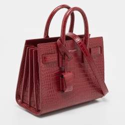 Saint Laurent Red Croc Embossed Leather Nano Classic Sac De Jour Tote