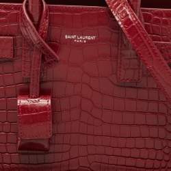 Saint Laurent Red Croc Embossed Leather Nano Classic Sac De Jour Tote