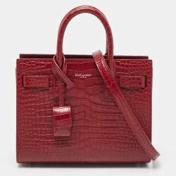 Saint Laurent Red Croc Embossed Leather Nano Classic Sac De Jour Tote