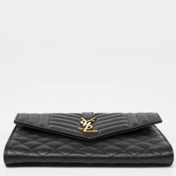 Saint Laurent Black Mix Quilt Leather Monogram Wristlet Pouch