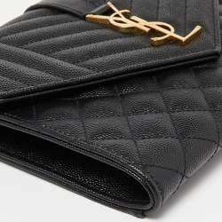 Saint Laurent Black Mix Quilt Leather Monogram Wristlet Pouch
