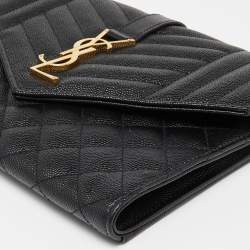 Saint Laurent Black Mix Quilt Leather Monogram Wristlet Pouch