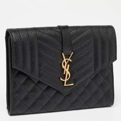 Saint Laurent Black Mix Quilt Leather Monogram Wristlet Pouch