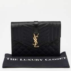 Saint Laurent Black Mix Quilt Leather Monogram Wristlet Pouch