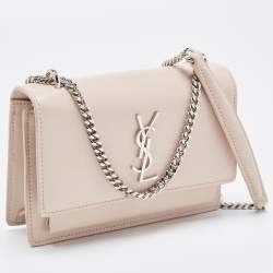 Saint Laurent Light Pink Leather Sunset Wallet On Chain