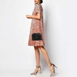 مملوك ة مسبقًا Saint Laurent Black Croc Embossed Leather Sunset Chain Wallet Bag