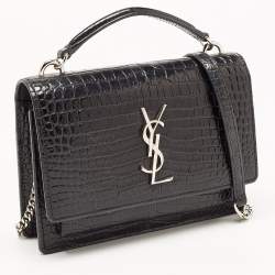 مملوكة مسبقًا Saint Laurent Black Croc Embossed Leather Sunset Chain Wallet Bag