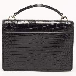 مملوكة مسبقًا Saint Laurent Black Croc Embossed Leather Sunset Chain Wallet Bag