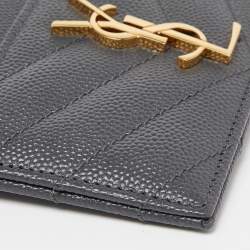 Pre Owned Saint Laurent Grey Matelassé Leather Monogram Card Holder