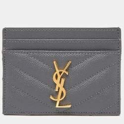 Pre Owned Saint Laurent Grey Matelassé Leather Monogram Card Holder