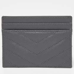 Pre Owned Saint Laurent Grey Matelassé Leather Monogram Card Holder