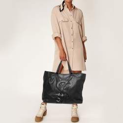 Pre Owned Saint Laurent Black Leather Vavin Buckle Tote